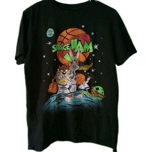 Space Jam Bugs Bunny Daffy Duck Tazmanian Devil Men's Medium Black T Shirt